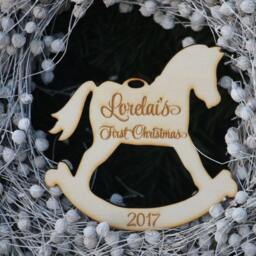 Personalized Laser Cut Horse Ornament/Custom Wood With Name/Rocking Ornament/xmas Tree Ornament/Baby's First Christmas - thumbnail 3