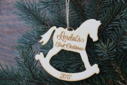 Personalized Laser Cut Horse Ornament/Custom Wood With Name/Rocking Ornament/xmas Tree Ornament/Baby's First Christmas