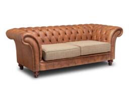Chesterfield Belmont Real Leather Two/Three Seater Sofa Vintage Brown & Harris Tweed