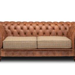 Chesterfield Belmont Real Leather Two/Three Seater Sofa Vintage Brown & Harris Tweed - thumbnail 2