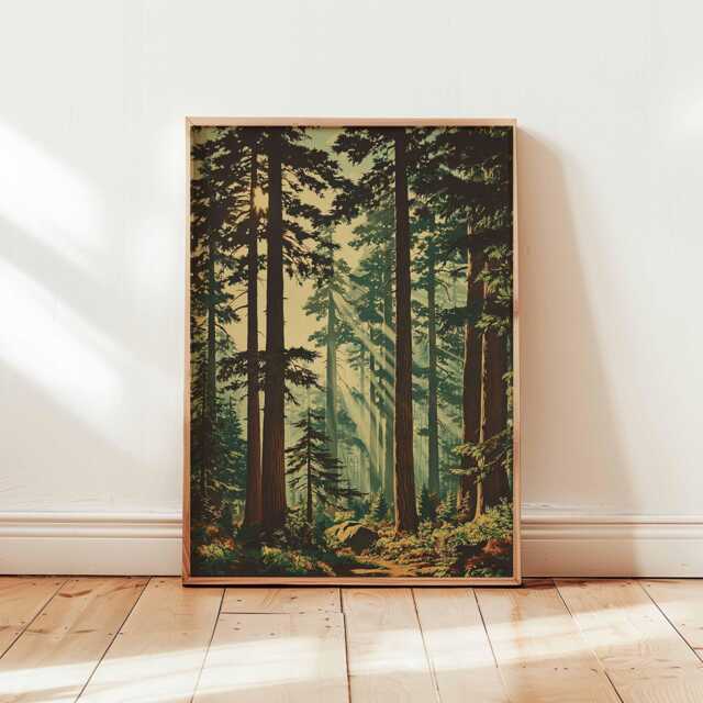 Pine Trees Poster, Nature Wall Art, Forest Print, Evergreen Decor, Woodland Tree Art Botanical Gift Idea - image 1