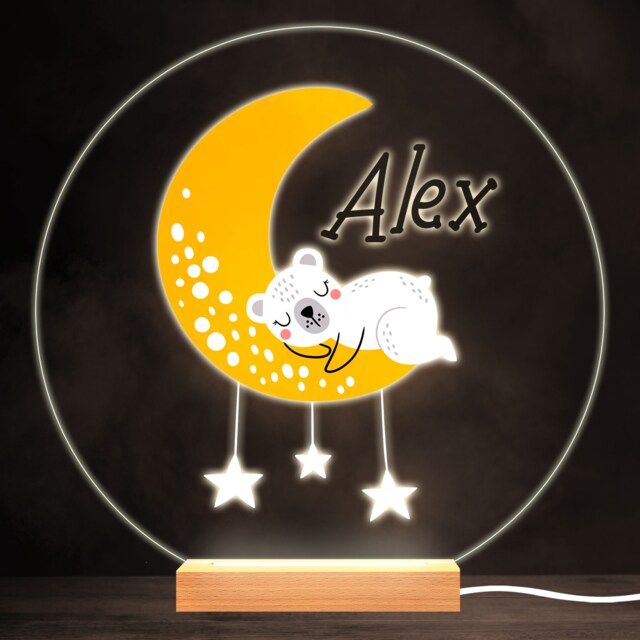 Moon Sleeping Bear Colourful Round Personalised Gift Led Lamp Night Light - Bedroom - image 1