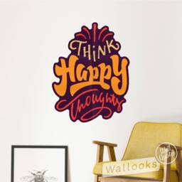 Think Happy Thoughts Wall Quote, Inspirational Message, Words, Self Adhesive Sticker, Peel & Stick Graphic - thumbnail 2