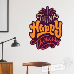 Think Happy Thoughts Wall Quote, Inspirational Message, Words, Self Adhesive Sticker, Peel & Stick Graphic - thumbnail 3