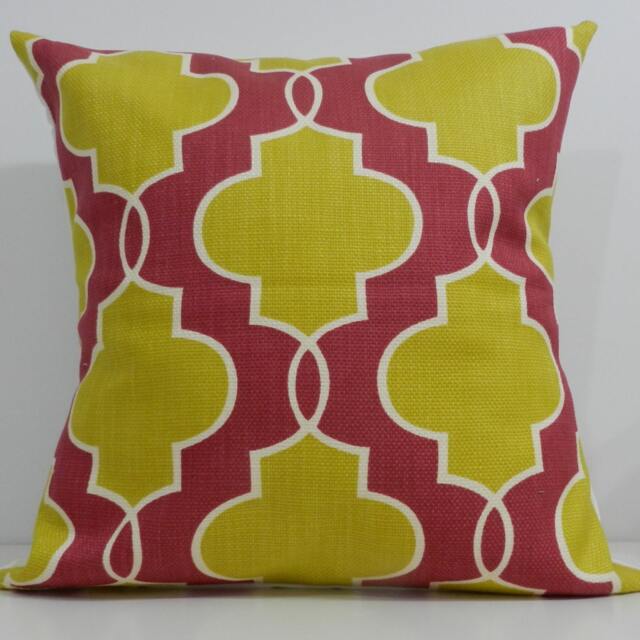 New 18x18 Inch Designer Handmade Pillow Cases. Chartreuse Pink & Ivory