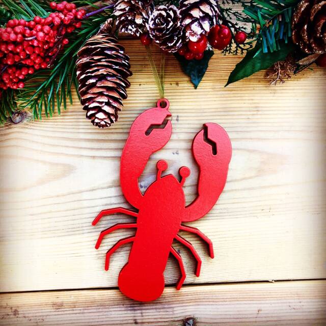 Red Lobster Christmas Ornament - Handmade Coastal Tree Decoration