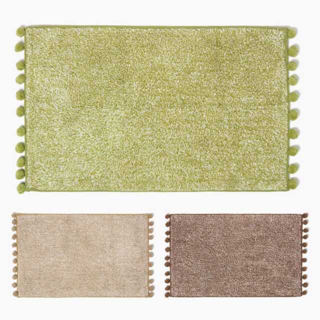 Luxury Tufted Cotton Bath Mat With Pom Edge - Super Absorbent & Non-Slip, 50x80cm Chocolate Brown, Sage Green, Natural - image 1