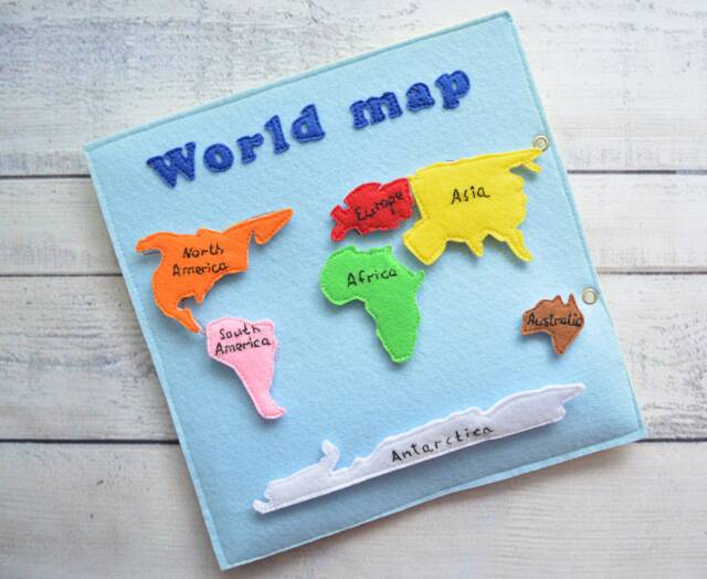 Felt World Map Busy Book Page Montessori Toddler Toy - image 1