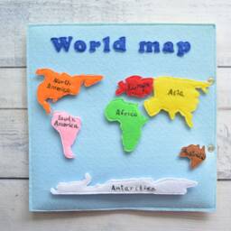 Felt World Map Busy Book Page Montessori Toddler Toy - thumbnail 3