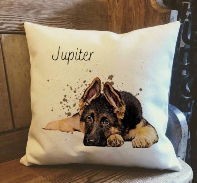 Personalised German Shepherd Dog Country Canvas Cushion - Customised Owner & Lover Linen Puppy Cover With Inner Filler - image 1