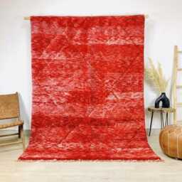 Large Red Moroccan Shag Rug With Textured Diamond Motifs - 8x10 Area Authentic Handmade Berber Wool Carpet - thumbnail 1