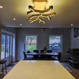 Wooden Led Ceiling Light Fixture, Direct Indirect Flush Mount Pendant Lamp, Dimmable Compatible - thumbnail 2