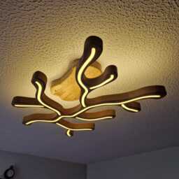 Wooden Led Ceiling Light Fixture, Direct Indirect Flush Mount Pendant Lamp, Dimmable Compatible