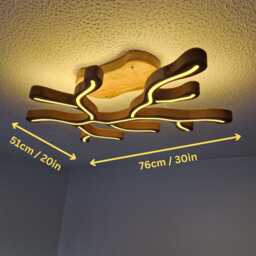 Wooden Led Ceiling Light Fixture, Direct Indirect Flush Mount Pendant Lamp, Dimmable Compatible - thumbnail 4