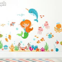 Mermaid Wall Decal, Under The Sea & Fishes Ocean Sticker, Life Girls Room Decal - thumbnail 2
