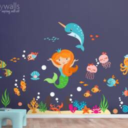 Mermaid Wall Decal, Under The Sea & Fishes Ocean Sticker, Life Girls Room Decal - thumbnail 3