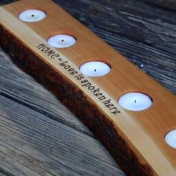 Personalized Rustic Wood Tea Light Candle Holder - 5Th Anniversary Gift - thumbnail 2