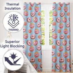Cute Kawaii Donuts Sky Blue Frosted Sweet Dessert Seamless Pattern Readymade Eyelet Ring Top Thermal 100% Blackout Curtains - thumbnail 3