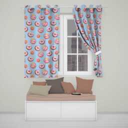 Cute Kawaii Donuts Sky Blue Frosted Sweet Dessert Seamless Pattern Readymade Eyelet Ring Top Thermal 100% Blackout Curtains - thumbnail 1