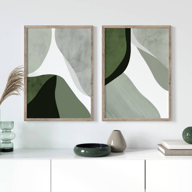 Sage Green Abstract Art Prints - Set Of 2, Modern Home Decor - image 1
