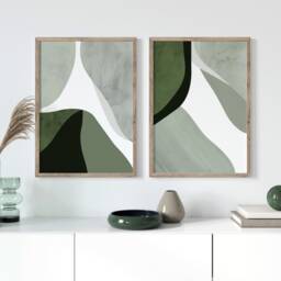 Sage Green Abstract Art Prints - Set Of 2, Modern Home Decor - thumbnail 1