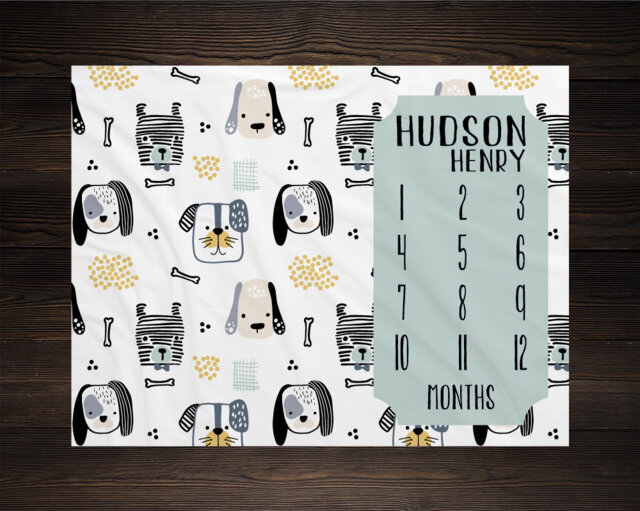 Puppy Milestone Blanket Monthly Growth Tracker Soft Fleece Dogs Baby Shower Gift Newborn Watch Me Grow Boy - image 1