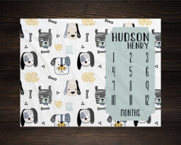 Puppy Milestone Blanket Monthly Growth Tracker Soft Fleece Dogs Baby Shower Gift Newborn Watch Me Grow Boy