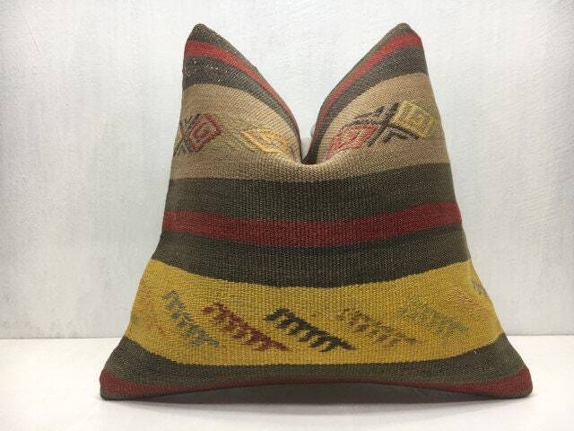 Handwoven Kilim Pillow Cover, Bohemian Home Decor - 16x16 - image 1