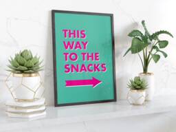 This Way To Snacks Typography Wall Art Print Kitchen Decor Humorous Quote Poster Framed Or Unframed Gift For Food Lovers & Snack Enthusiasts - thumbnail 1