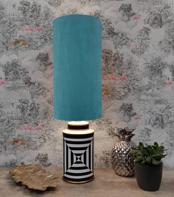 Extra Tall Drum Lampshade in Teal Blue Velvet, 50cm Height - image 1