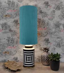 Extra Tall Drum Lampshade in Teal Blue Velvet, 50cm Height