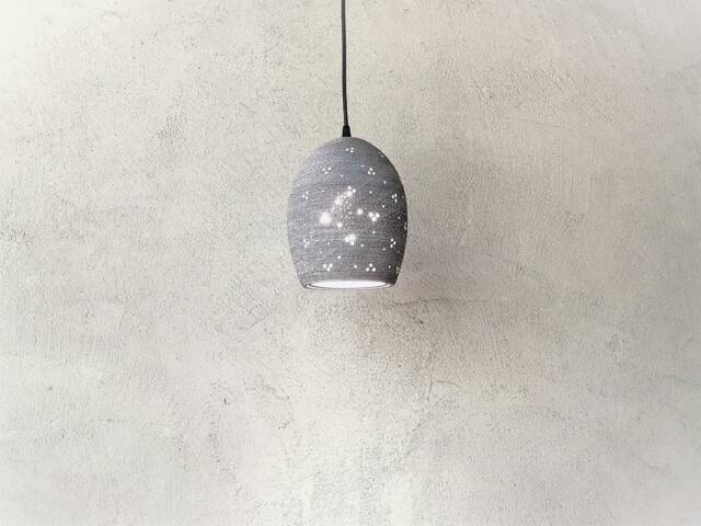 Handmade Gray Ceramic Pendant Light Carved Egg-Shaped Hanging Lamp - image 1