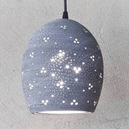 Handmade Gray Ceramic Pendant Light Carved Egg-Shaped Hanging Lamp - thumbnail 3