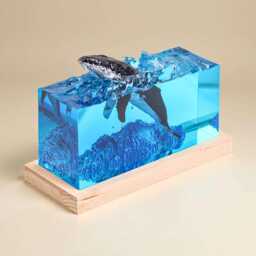 Handmade Ocean Humpback Whale Iceberg Resin Night Light, Epoxy Wood Lamp Artwork Decor - thumbnail 4