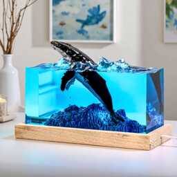 Handmade Ocean Humpback Whale Iceberg Resin Night Light, Epoxy Wood Lamp Artwork Decor - thumbnail 1