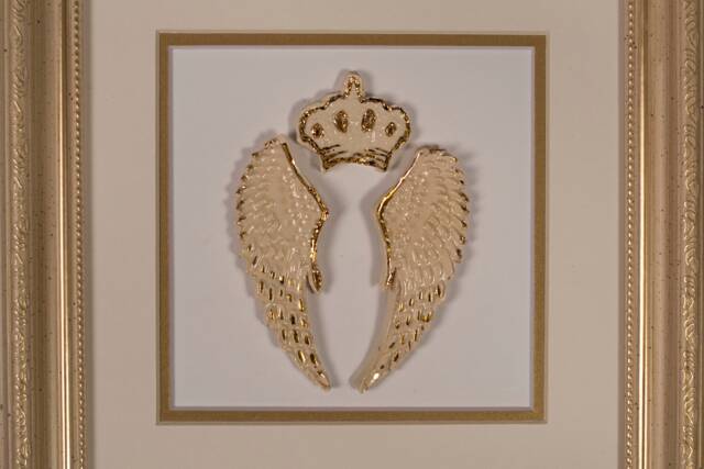 Ceramic Angel Wings Wall Art - Gold Accent Frame - 24x24 cm - image 1