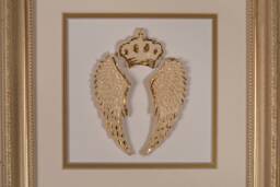 Ceramic Angel Wings Wall Art - Gold Accent Frame - 24x24 cm