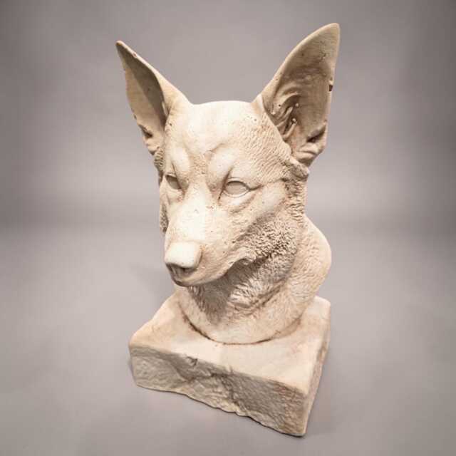 Hand-Cast Concrete Pembroke Welsh Corgi Bust - Stone Dog Sculpture, Mantlepiece Ornament - image 1