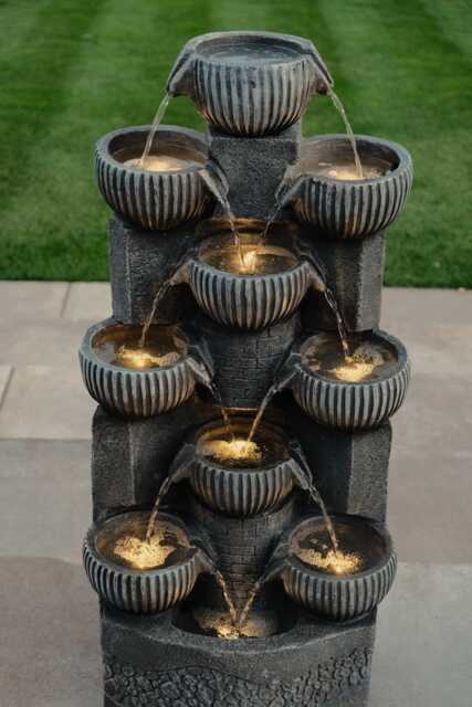 Sparkling Bowls Water Feature Cascading Garden Light Up Led Outdoor Decor Gift - image 1
