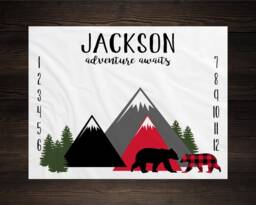 Woodland Milestone Blanket Adventure Awaits Bear Monthly Growth Tracker Soft Baby Shower Gift Newborn Watch Me Grow Boy - thumbnail 1
