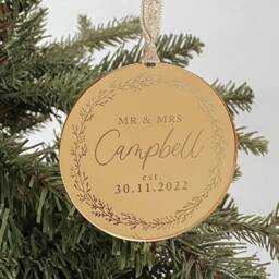 First Christmas As Mr & Mrs, & Mr, Mrs Rose Gold, Silver Christmas Tree Decoration Ornament, Secret Santa Gift Idea - thumbnail 3