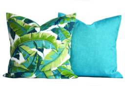 Two High Quality Outdoor Pillow Covers, Palm Tree Pillow, Turquoise Pillow, Decorative Throw Charcoal Grey Pillow