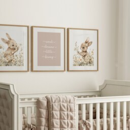 Girls Nursery Decor, Set Of 3 Wall Art Prints, Bunny Prints, Baby Girl Room, Bunny Nursery, Bunny Animal, Floral Nursery, Boho - thumbnail 3