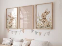 Girls Nursery Decor, Set Of 3 Wall Art Prints, Bunny Prints, Baby Girl Room, Bunny Nursery, Bunny Animal, Floral Nursery, Boho - thumbnail 1
