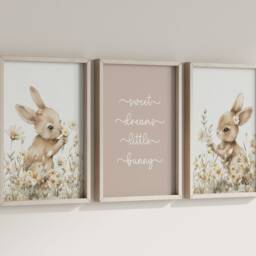 Girls Nursery Decor, Set Of 3 Wall Art Prints, Bunny Prints, Baby Girl Room, Bunny Nursery, Bunny Animal, Floral Nursery, Boho - thumbnail 2