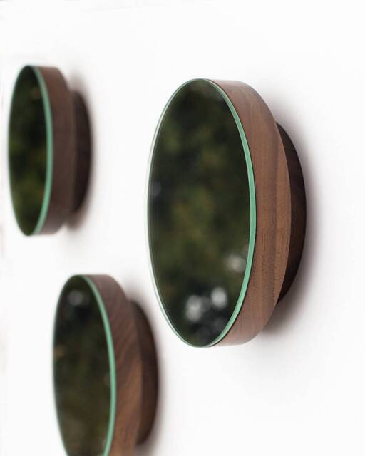 Walnut Round Wall Mirror With Coat Hooks Entryway Decor - image 1