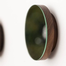 Walnut Round Wall Mirror With Coat Hooks Entryway Decor - thumbnail 4