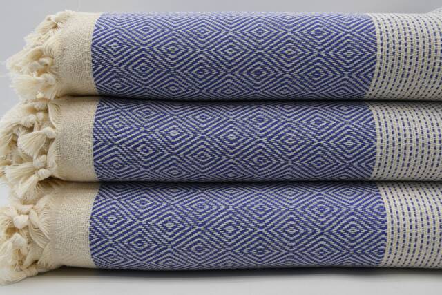 "Medium Blue Blanket, Turkish Bedspread, Handmade Blanket, 79""x95" - image 1