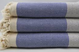 "Medium Blue Blanket, Turkish Bedspread, Handmade Blanket, 79""x95" - thumbnail 1