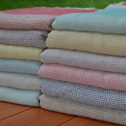 "Medium Blue Blanket, Turkish Bedspread, Handmade Blanket, 79""x95" - thumbnail 4